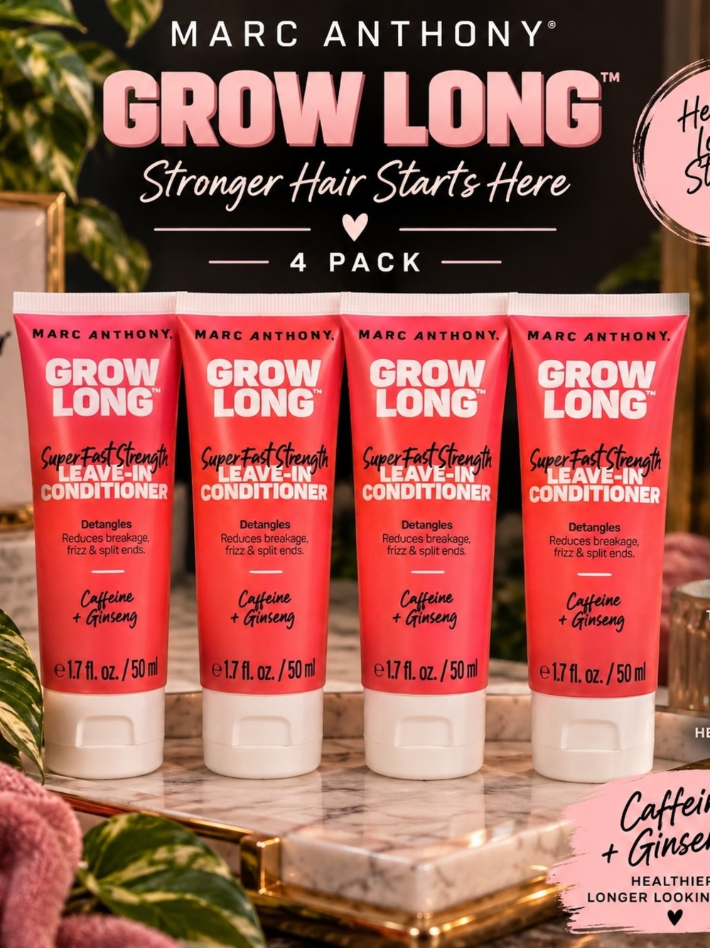 Marc Anthony Grow Long Leave-In Conditioner - Pink Tubes (4 Pack)